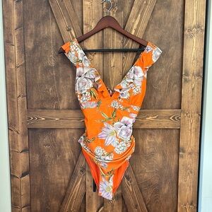 Cupshe Orange Floral One Piece Swimsuit